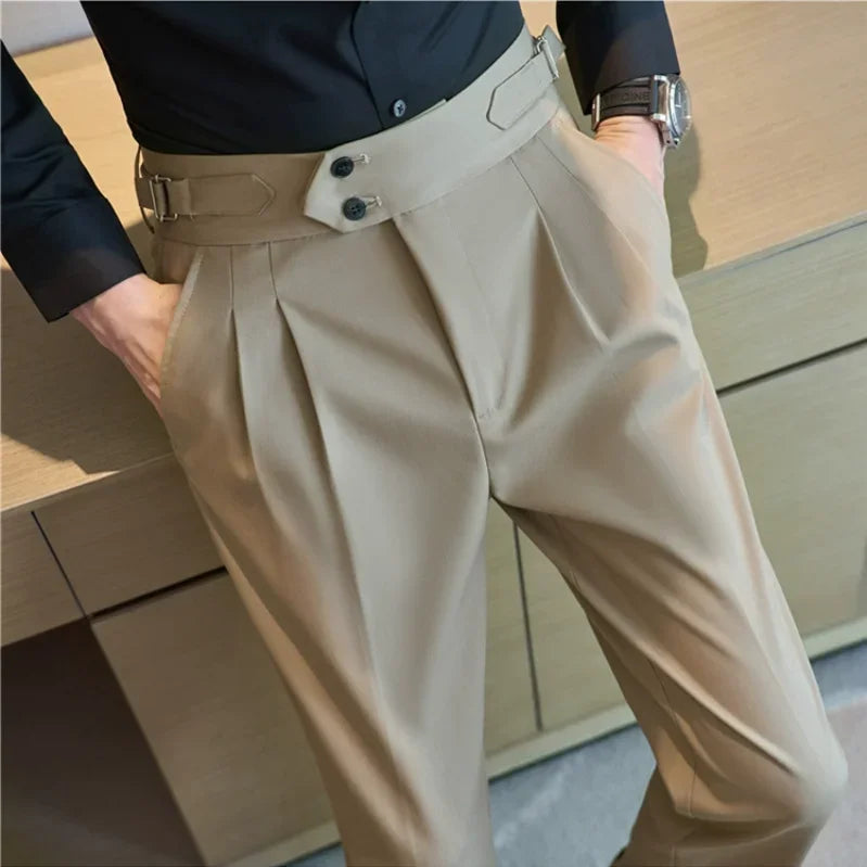 Men's Slim Fit Office Pants High Waist Classic Business Trousers