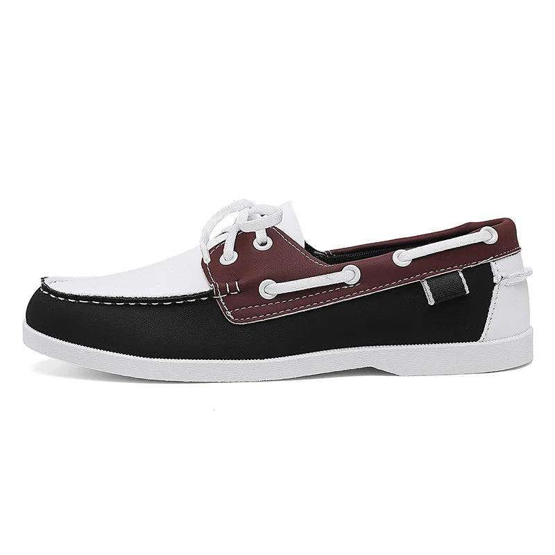 Men's Leather Casual Shoes Italian Style Lace-Up Driving Boat Shoes