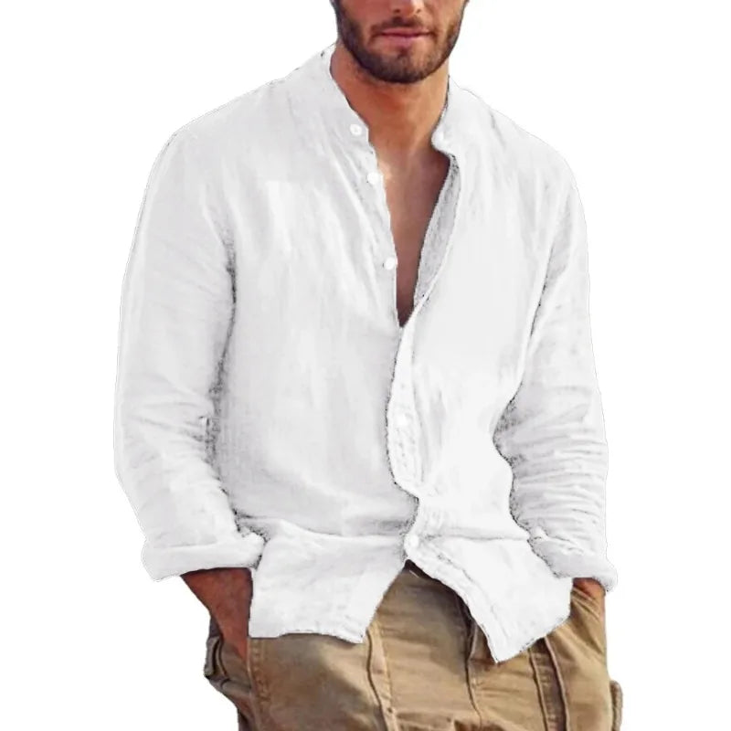 Stand Collar Linen Shirt